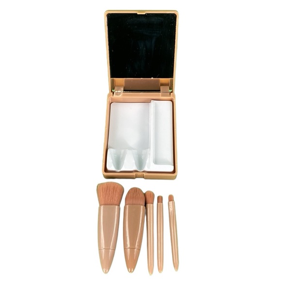 Mauve Pink 5 Piece Travel Mini Makeup Brush Set with Mirrored Case - Picture 2 of 16